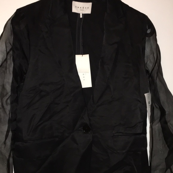 Sandro Black Blazer With Sheer Sleeves 